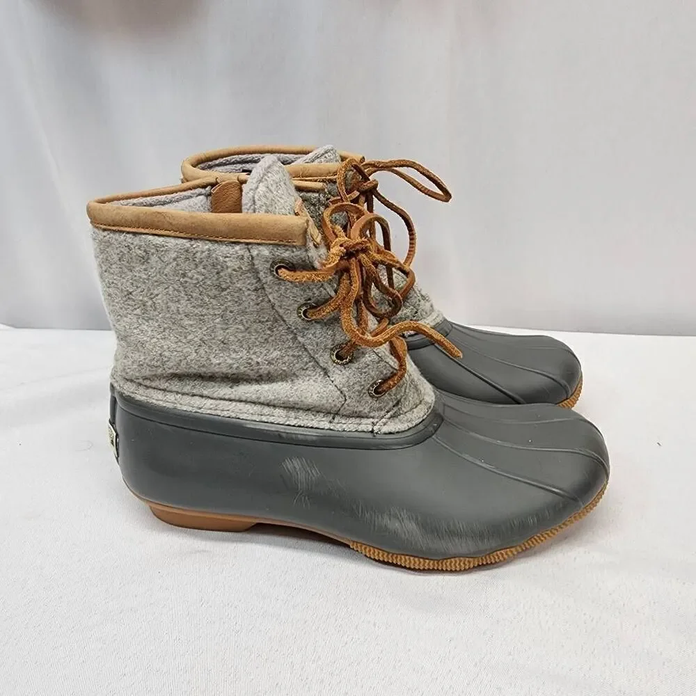 Sperry Women's 6 Top-Sider Saltwater Emboss Wool Duck Boot Grey